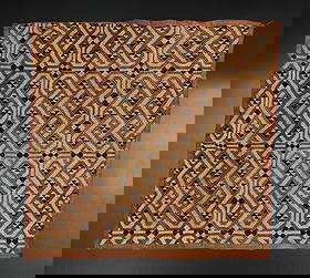 Shoowa Panel, Kuba: Kuba People, Shoowa Panel, Raffia Textile. Measured: L 22" x W 23"