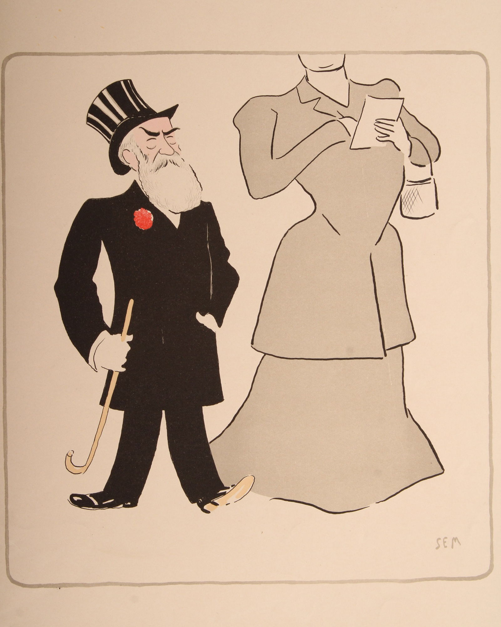 SEM, Georges Goursat, French Society Caricature: SEM, Georges Goursat, French Society Caricature. Print. M. et Mme CLASENS. 1902. Size: 20.5"H x 14"W