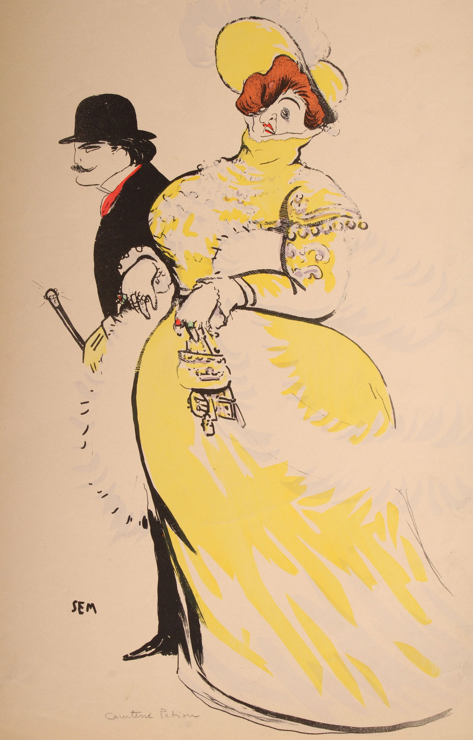 SEM, Georges Goursat, French Society Caricature: SEM, Georges Goursat, French Society Caricature. Print. Countess Pethion and her cook, 1900. Size: 20.5"H x 13.75"W