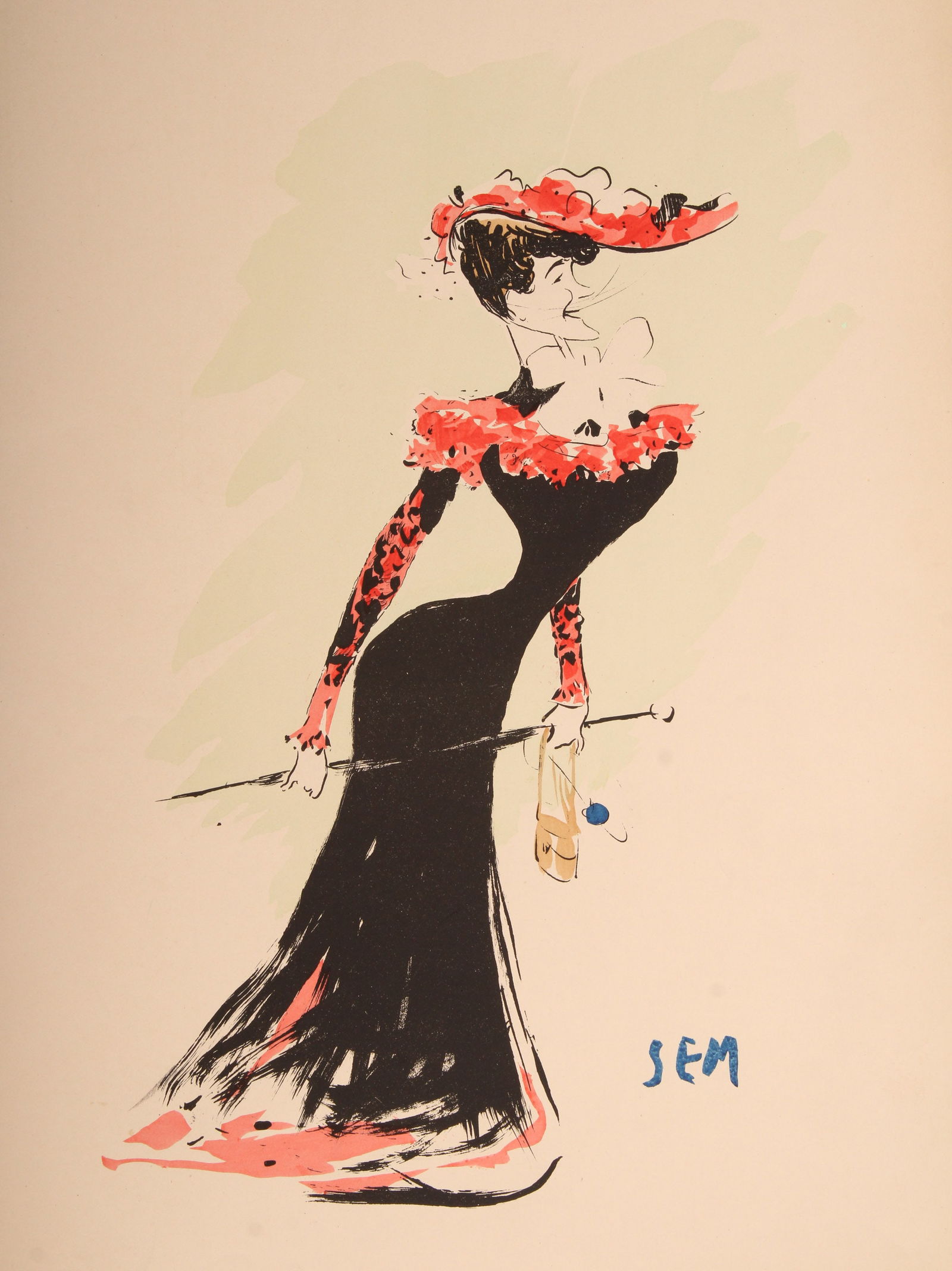 SEM, Georges Goursat, French Society Caricature: SEM, Georges Goursat, French Society Caricature. Print. Madame Adele Richers. Size: 20.5"H x 14"W