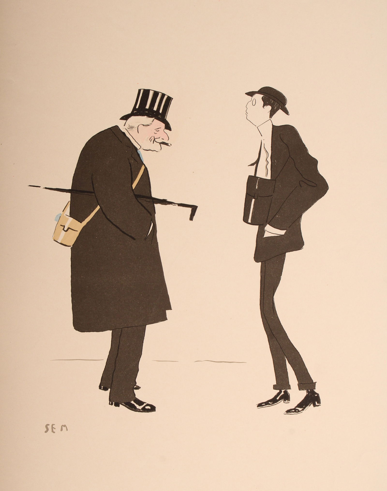 SEM, Georges Goursat, French Society Caricature: SEM, Georges Goursat, French Society Caricature. Print. Baron de Brimont et Baron James-Armand de Rothschild. Size: 20.5"H x 14"W