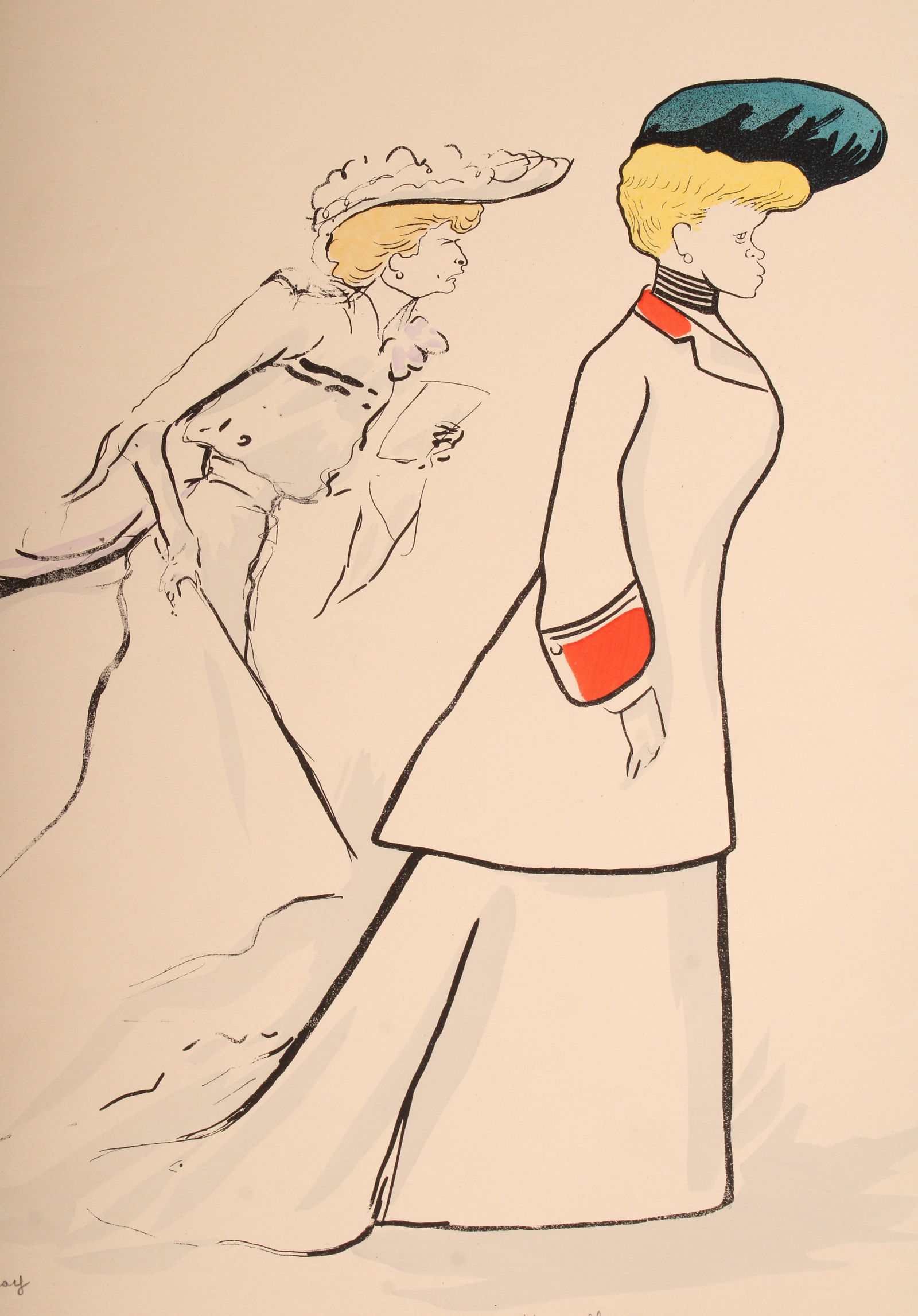 SEM, Georges Goursat, French Society Caricature: SEM, Georges Goursat, French Society Caricature. Print. Mesdames Rose Demay and Blanche de Marcilly. Size: 20.25"H x 14"W