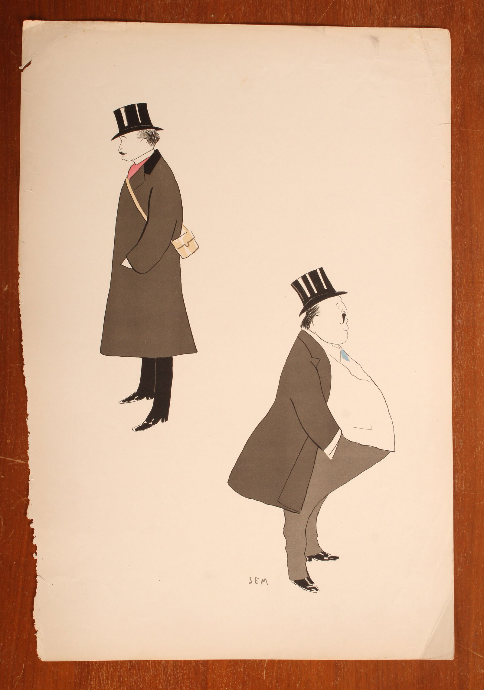 SEM, Georges Goursat, French Society Caricature: SEM, Georges Goursat, French Society Caricature. Print. Comte de Fels et un autre personnage. Size: 20.25"H x 14"W