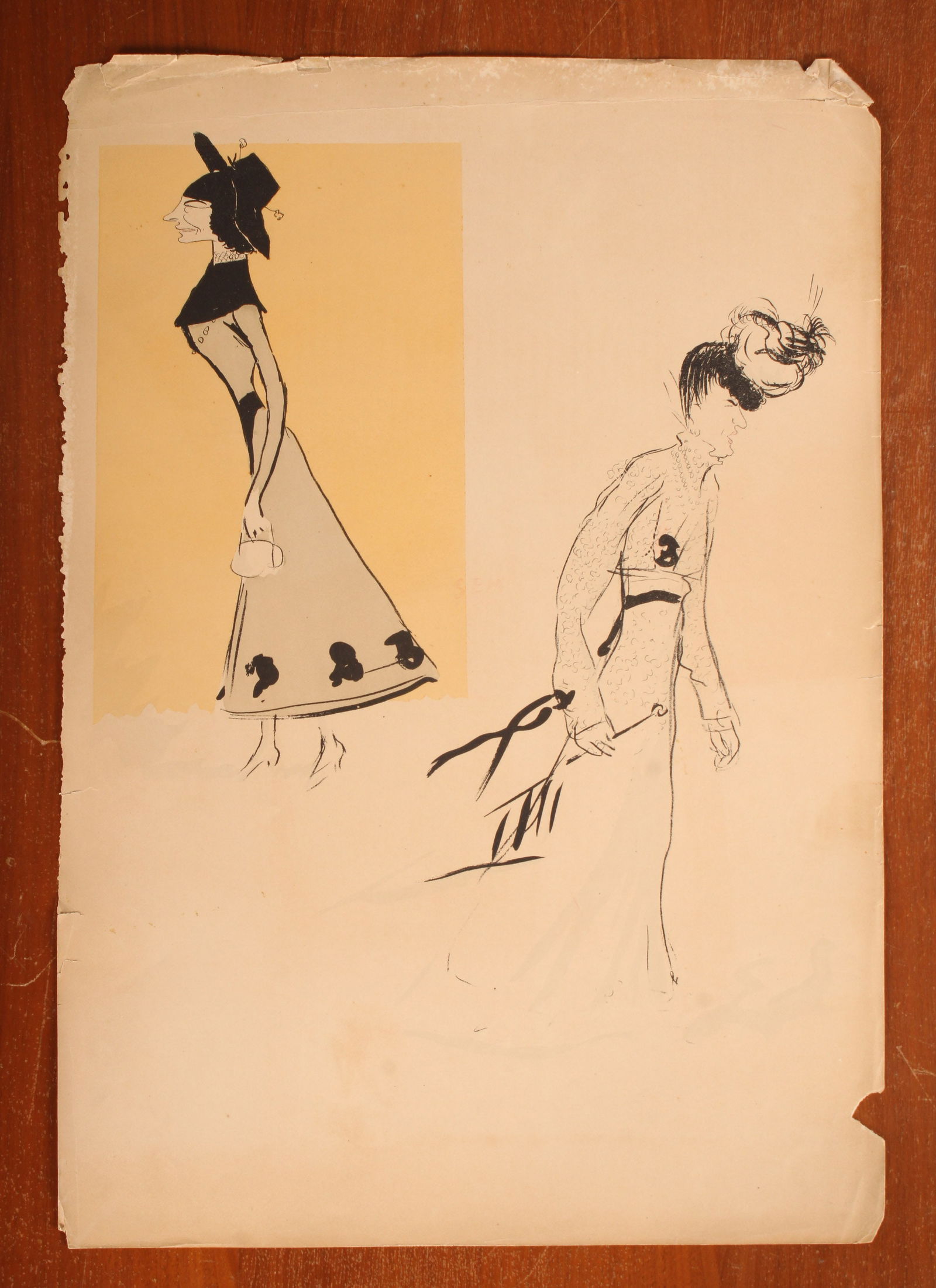 SEM, Georges Goursat, French Society Caricature: SEM, Georges Goursat, French Society Caricature. Print. Polaire and Louise Balthy, Paris Trouville. Size: 20.5"H x 14.25"W