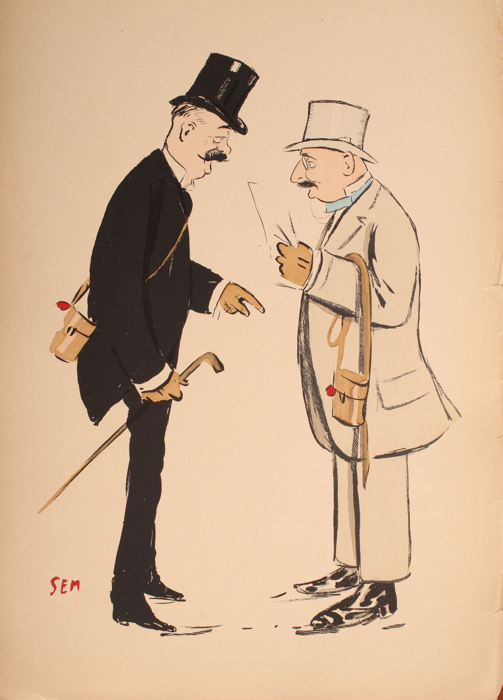 SEM, Georges Goursat, French Society Caricature: SEM, Georges Goursat, French Society Caricature. Print. Robert Hennessy et Comte Lois de Turenne. Size: 20.5"H x 14.25"W