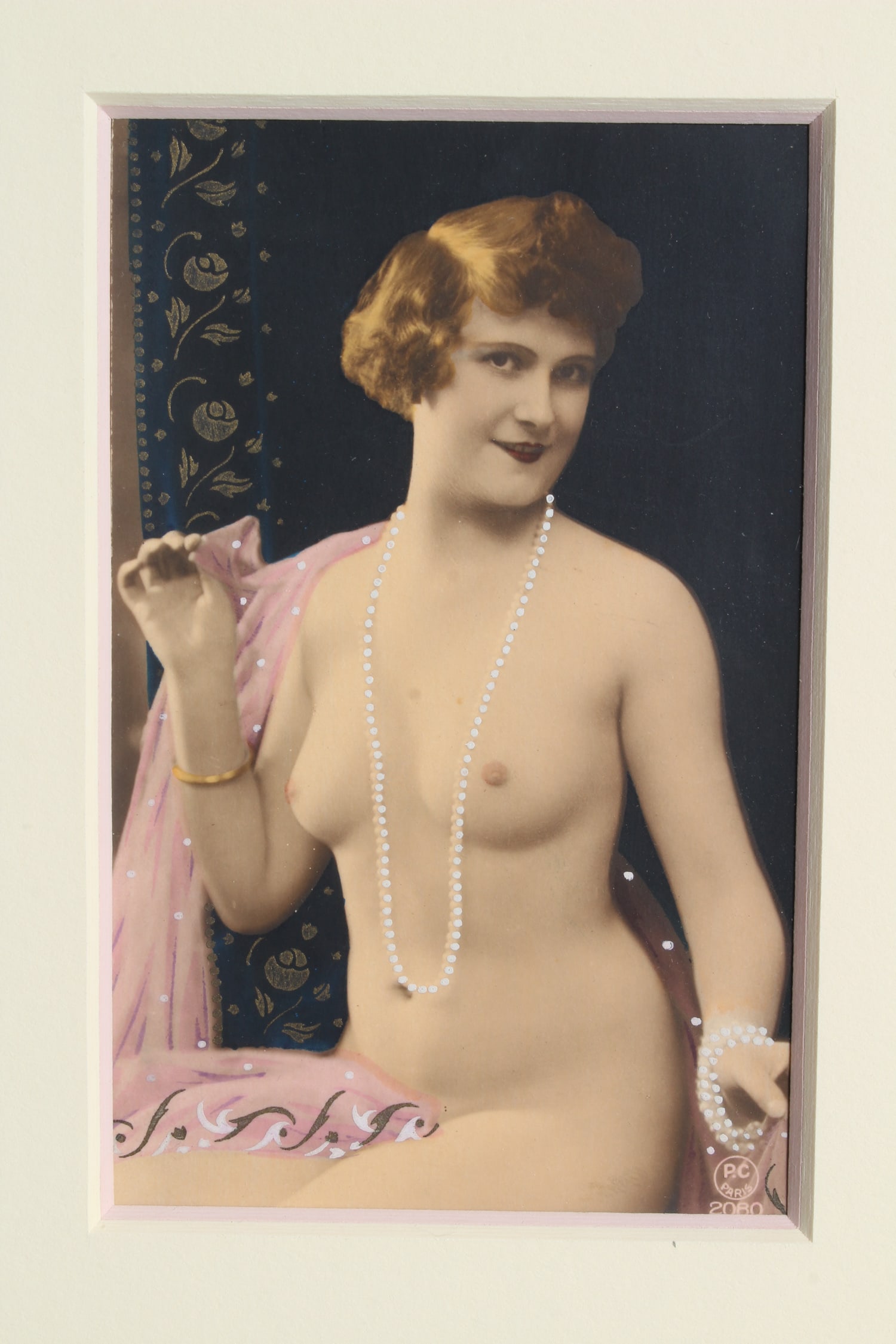 Vintage Hand Colored RPPC Marked PC Paris: Vintage Hand Colored RPPC Marked PC Paris. Size: Framed: 15.5" H x 13.5" W x 1" D; Sight: 5" H x 3" W