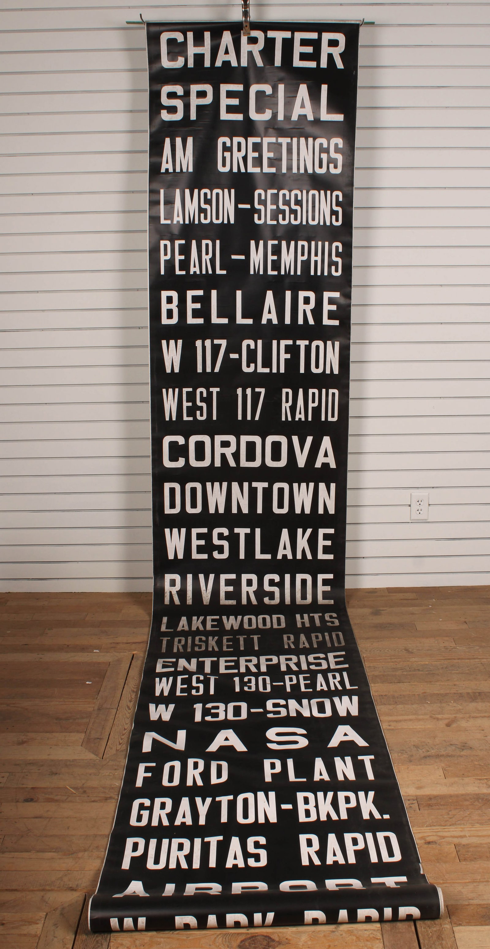 Vintage Cleveland Bus, Trolley Destination Roll: Vintage Cleveland Bus, Trolley Destination Roll. printed on Mylar. Size: 31" Wide