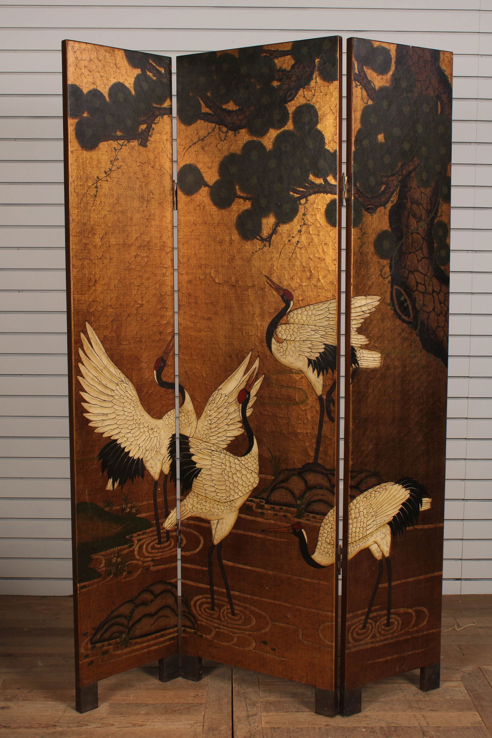 Chinese Snow Crane Motif 3 Panel Screen (1 of 7)