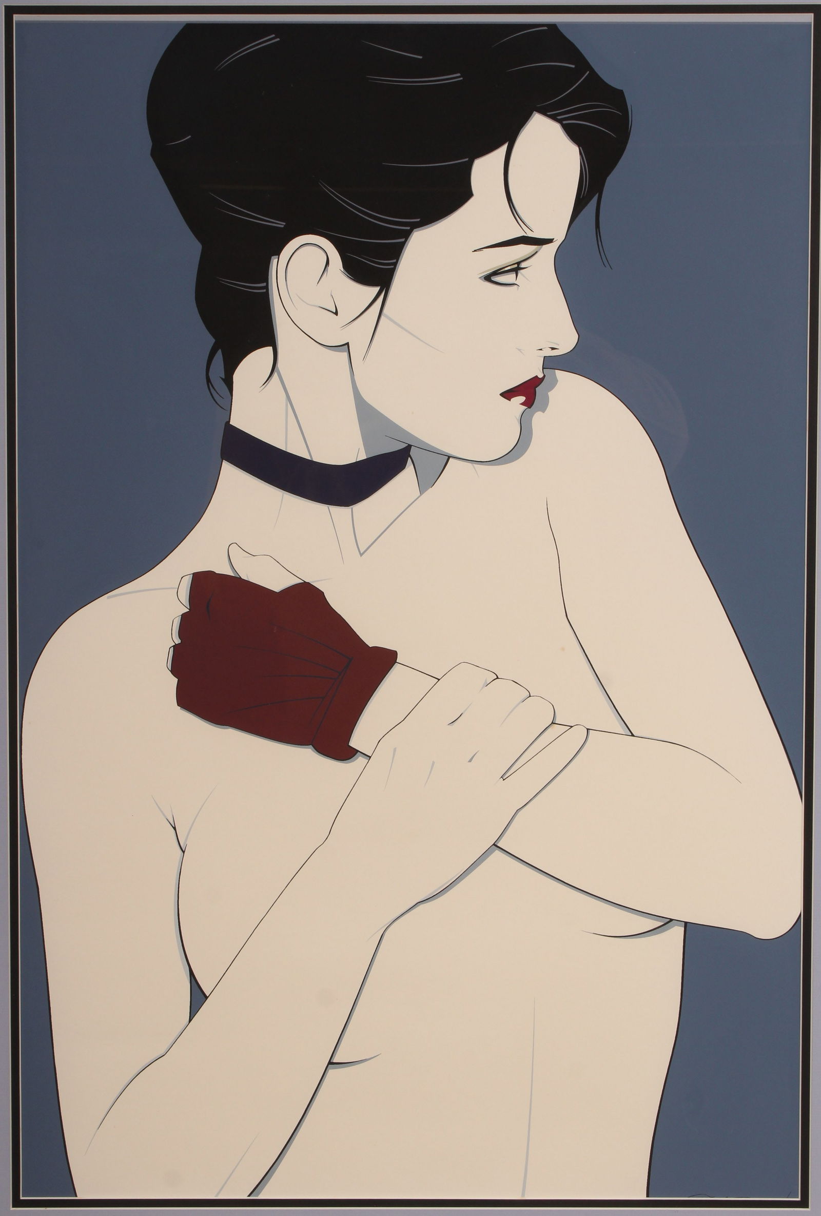 Patrick Nagel Serigraph, Glove Girl, Michelle: Patrick Nagel Serigraph, Glove Girl, Michelle. Size: frame 40.25"H x 29.25"W sight 29.5"H x 19.5"W