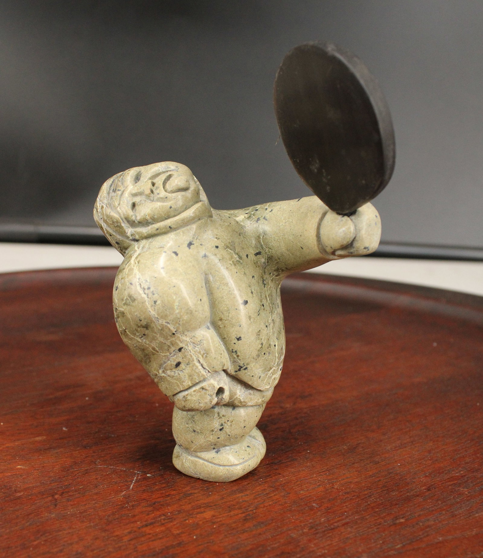 Inuit Carved Green Stone Drum Dancer, Signed (1 of 9)