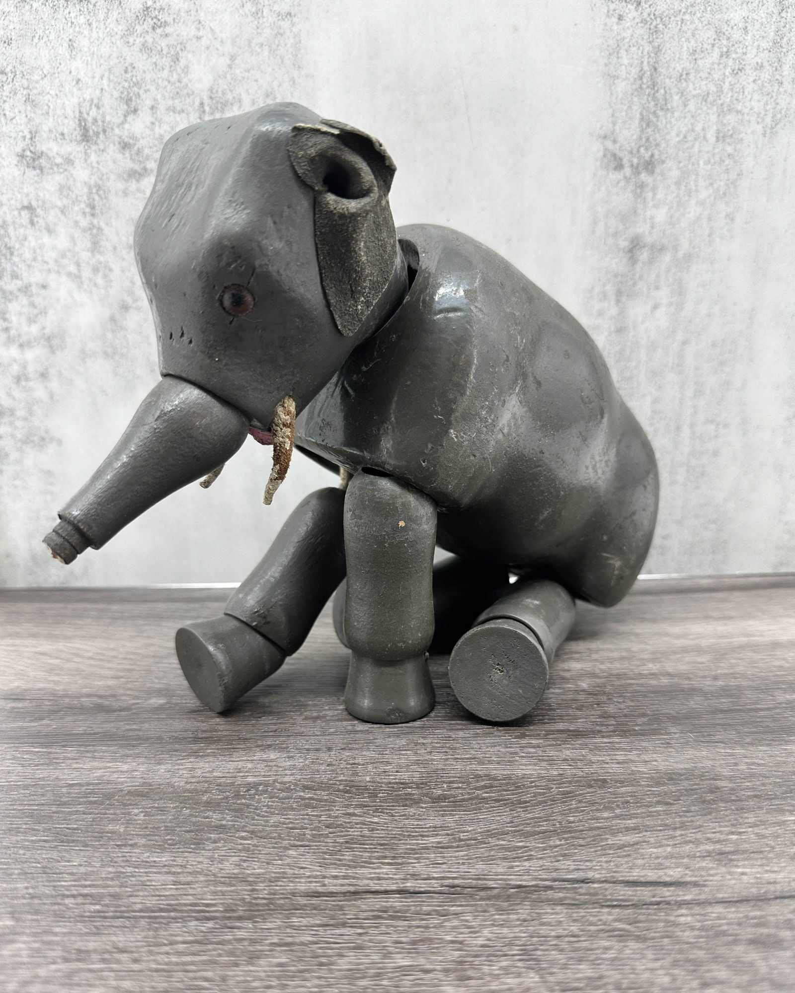 Schoenhut Circus Elephant Toy: Antique wooden elephant toy from the Schoenhut Humpty Dumpty Circus. While the most often copied this elephant has glass eyes making him manufactured between 1903-1918 and considered the original. One