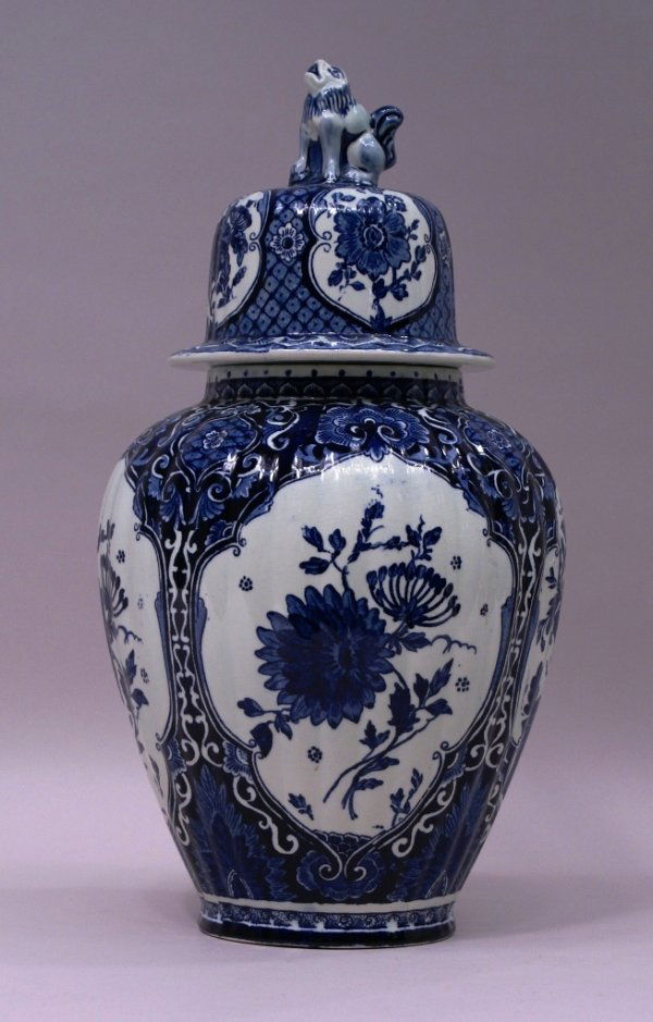 Petrus Ragout Delfts Blue & White Faience Ginger Jar: A 15"h Delfts faience blue & white transferware ginger jar made by Petrus Regout for Royal Sphinx.