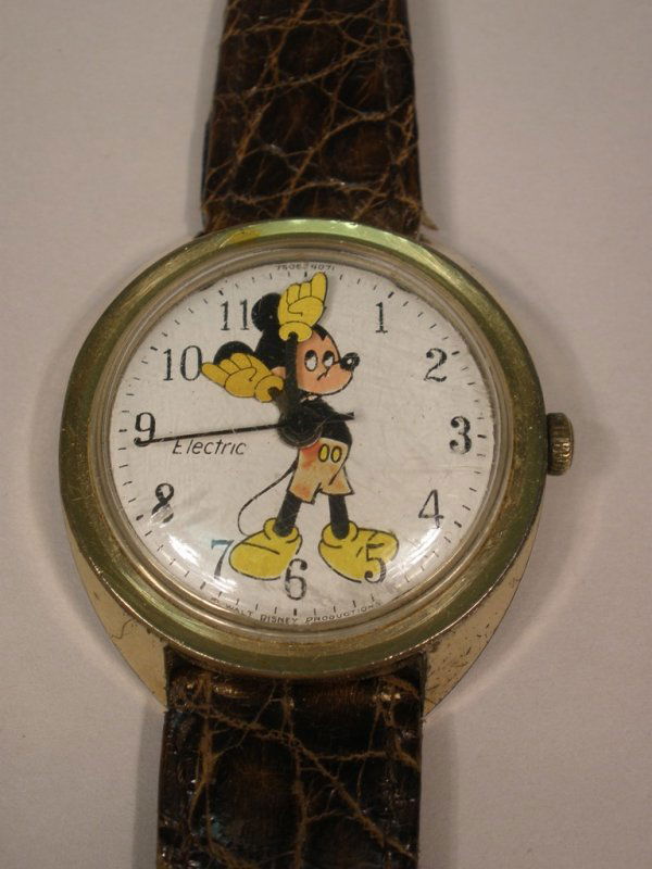 1970 Timex Electric Mickey Mouse Watch: A 1970 Timex Electric Mickey Mouse Watch with a Hirsch Crocodile band, currently not running.