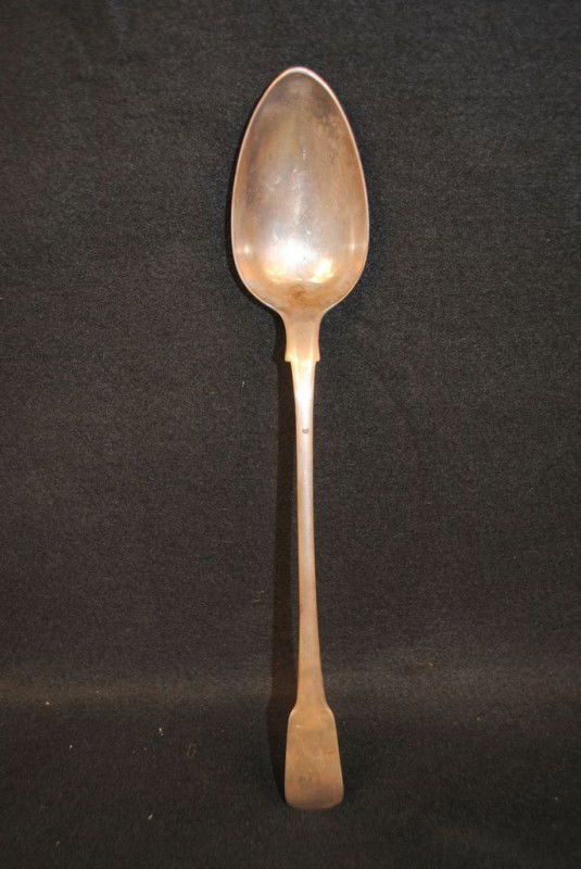 c1801 English 12" Sterling Silver Stuffing Spoon, C & T: Dated 1801-1802 English sterling silver 12" stuffing spoon by Christopher & Thomas Wilkes Barker.