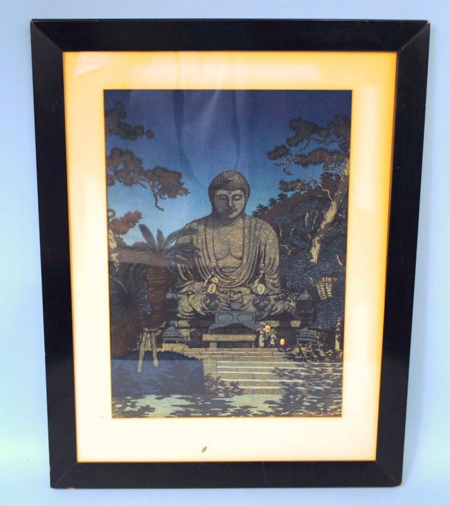 1919 Elizabeth Keith block print, The Daibutsu, Kamakur: c1919 Elizabeth Keith (1889-1956), Great Britain, color woodblock print, "The Daibutsu, Kamakura," with signature seal and red signature in lower right image, 17 1/2" x 12 3/4" image size, full margin