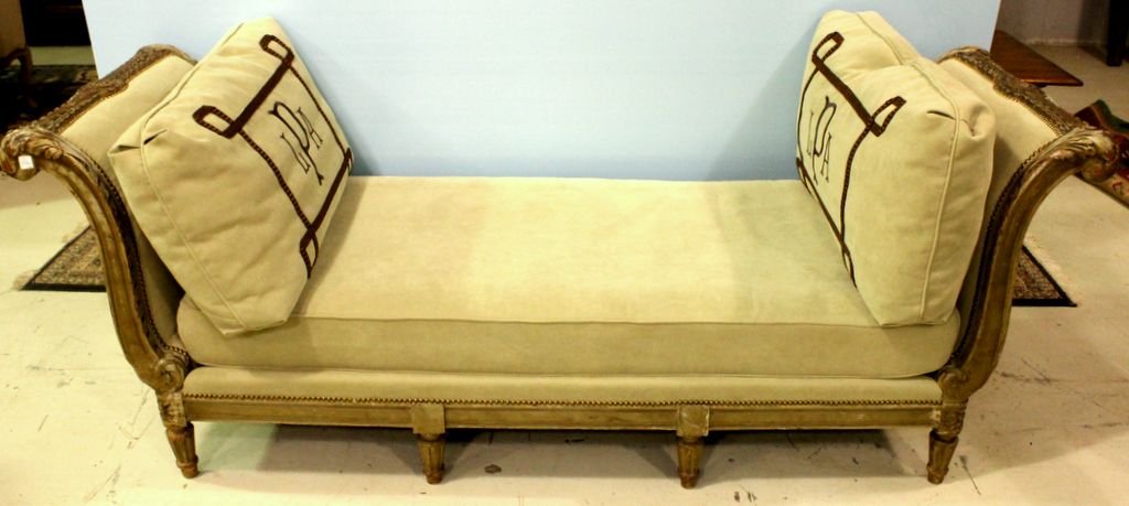Painted French Louis XV Daybed: Painted French Louis XV daybed with pillows.; 89" w., 31" d., 33" h.