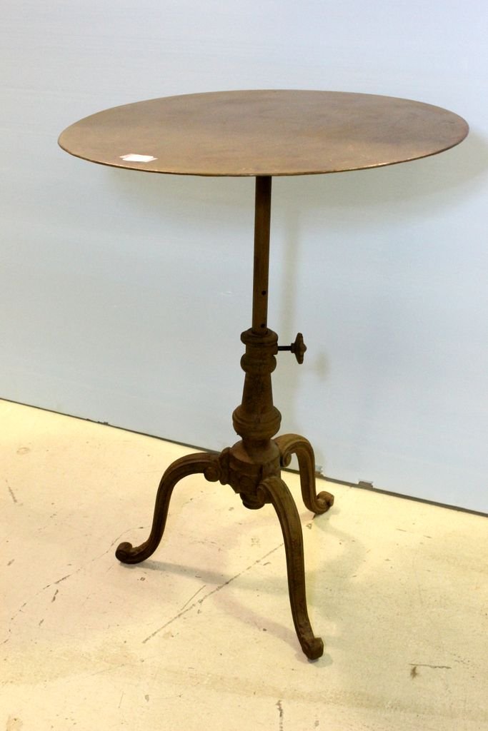 Vintage Iron Table with Adjustable Height: Vintage Iron Table with Adjustable Height c. 1880 .; 20 1/2" dia., 29" h.