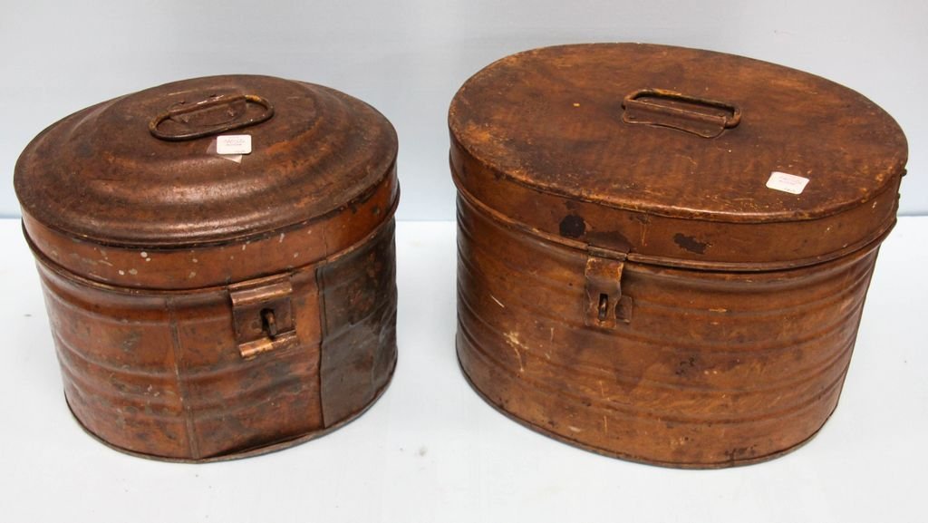 Two Antique Oval Tin Hat Boxes (1 of 1)