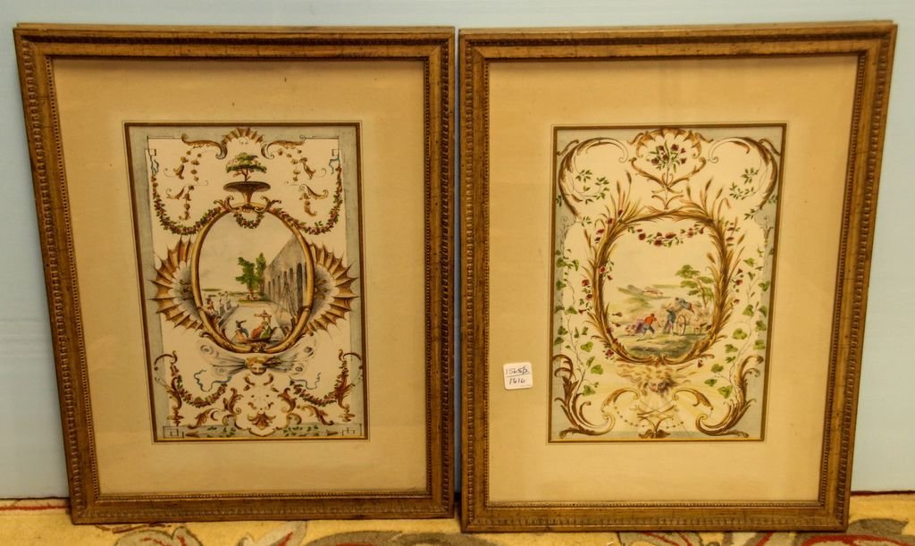 Pair Renaissance Style Colored Prints (1 of 1)