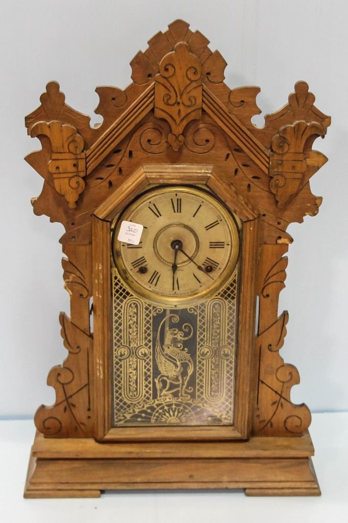 Early 20th Century Carved Oak Kitchen Clock (1 of 3)