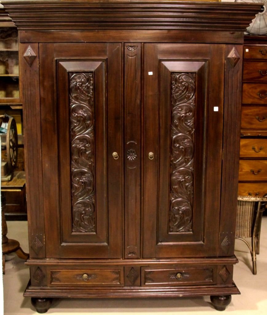 Two Door Carved Panel Wardrobe (1 of 2)