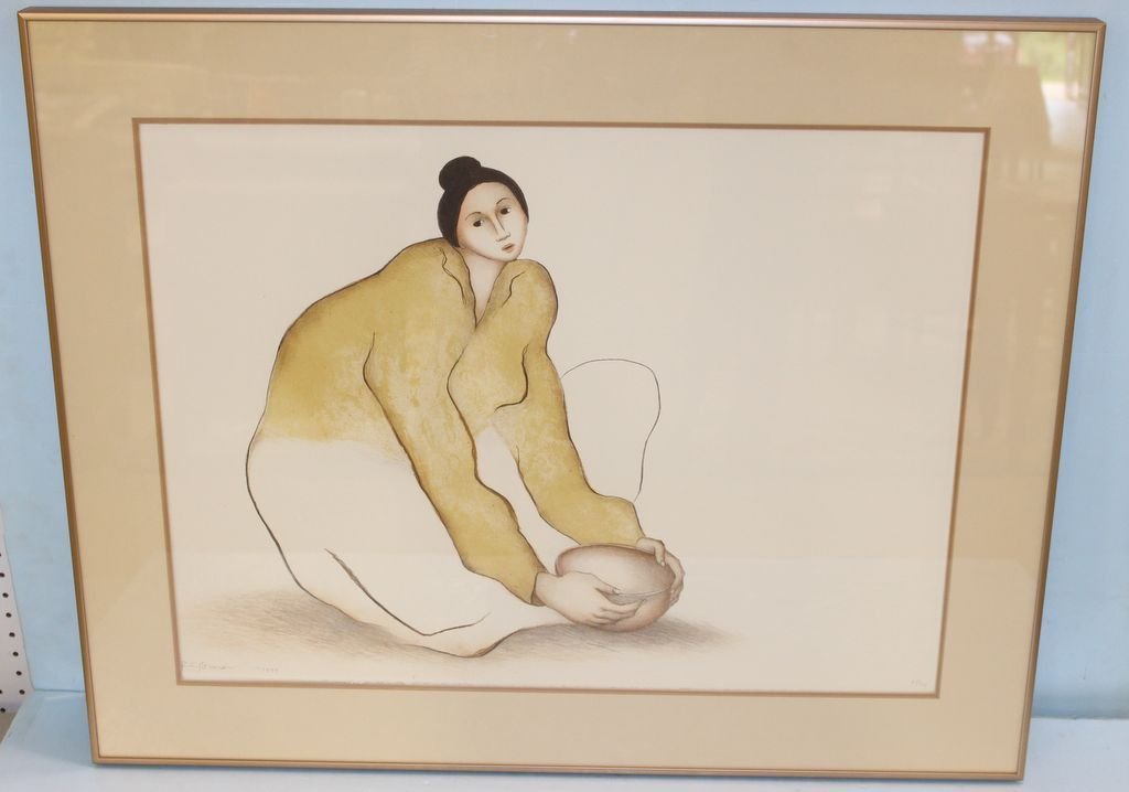 R. C. Gorman Artist Proof "Woman from Chinle": R. C. Gorman, (Arizona, 1933-) Print of woman, state III, 22" x 30" on arches paper. Image, 29 1/2" x 22". Framed, 37" x 29 1/2"