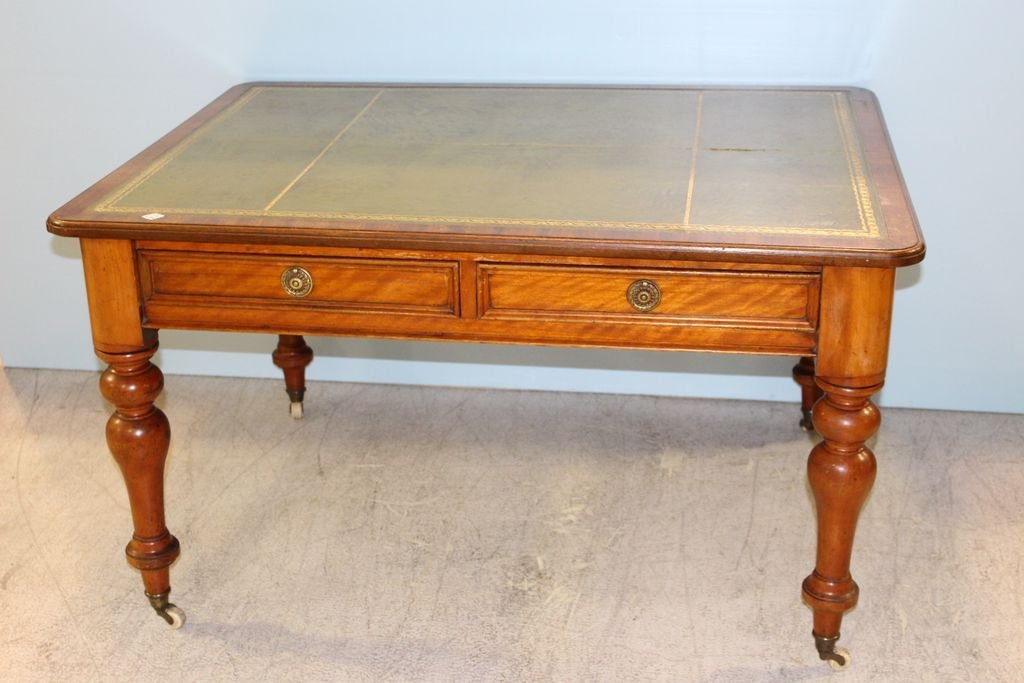 Leather Top Library Table with Two Drawers (1 of 2)