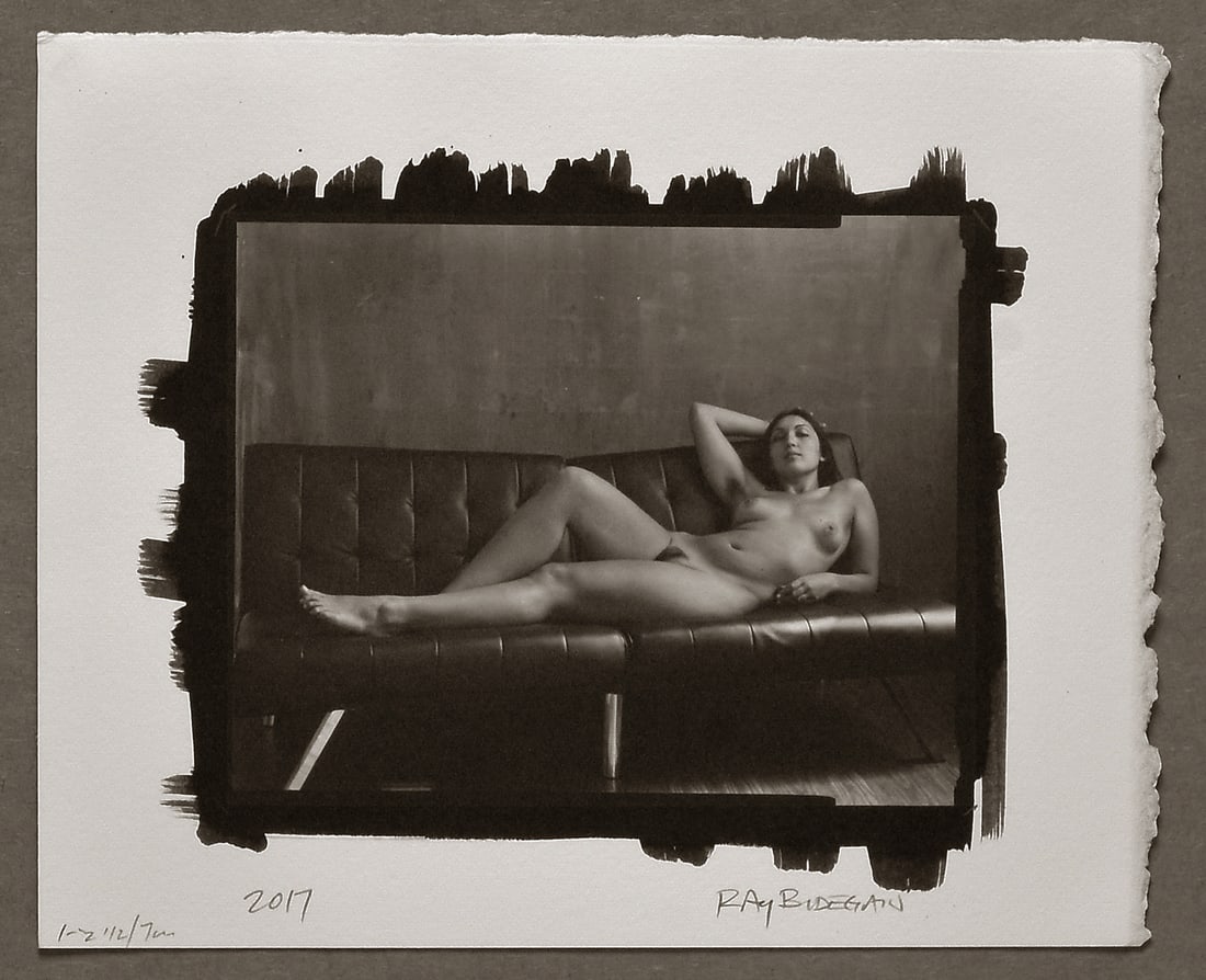 Ray Bidegain (1959- ) Signed 2017 Reclining Nude 4"x5" Platinum Photograph: "I love the process and I have loved every minute of this period in my work. Platinum printing is an amazing and beautiful way to make photographs." Ray Bidegain Platinum photograph, made in the darkr