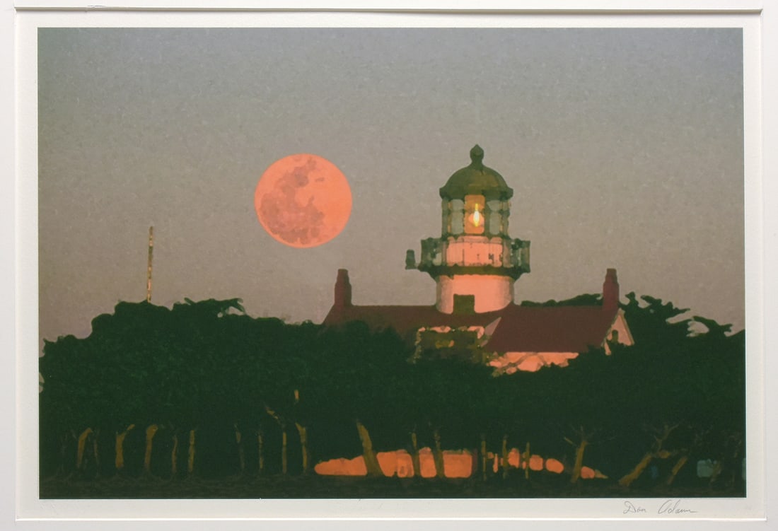 Don Adams Signed 1995 Full Moon Point Pinos Lighthouse 11"x16" Photograph (1 of 3)