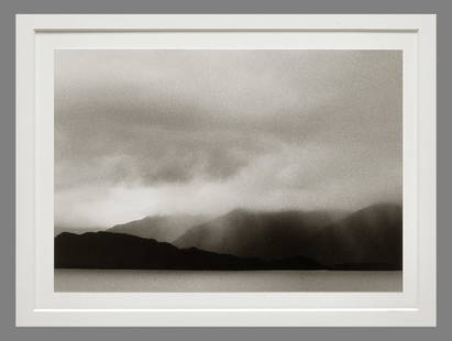 Kate Jordahl (1959 - ) Signed 1991 Rainfall Lake Hawea - New Zealand 5.5"x8" Photograph #4/50: Wow, what a deal!! Taken in 1991, printed in 1995 Gelatin silver photograph Mounted and matted with 14"x18" museum board, signed titled, and dated under the image on the mount, and again on the back.