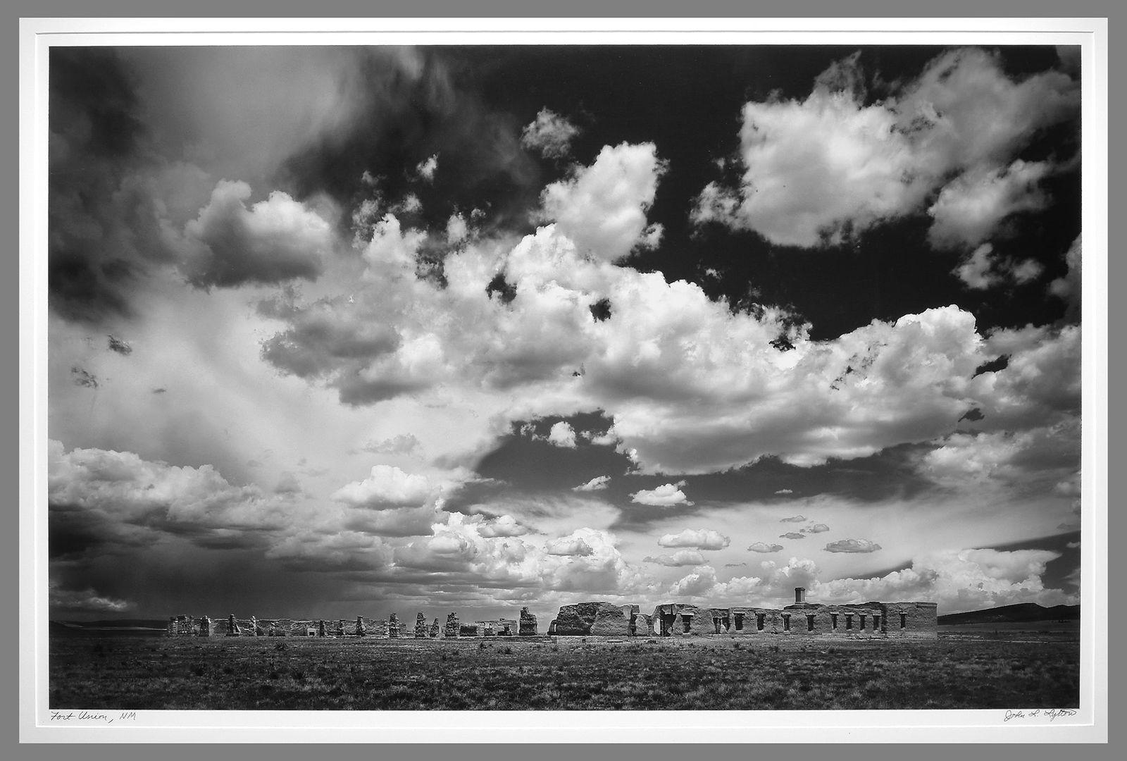 John Lytton Signed Fort Union - New Mexico 20.5"x31.5" Oversized Photograph: Stunning Photograph!! Archival Pigment Print Signed and titled just under the image Mounted and matted to 30"x40" museum board John Lytton is a black and white fine-art photographer who uses classical