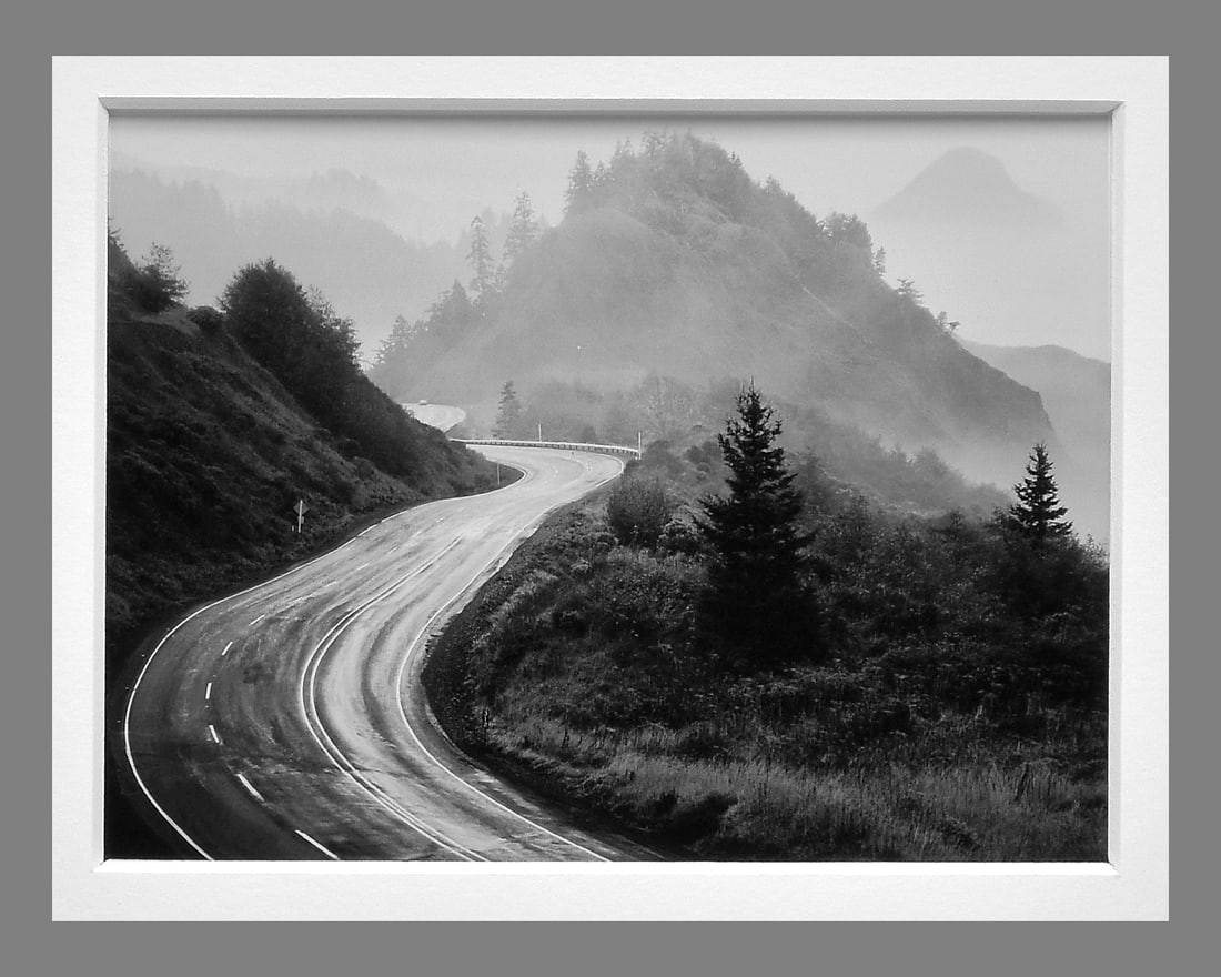 Huntington Witherill (1949 - ) Signed 1975 Route 101 - Oregon 4.5"x6" Photograph - Super Nice!!: *Gelatin silver photograph - Taken in 1975, printed in 1997 Signed and dated on the back of the image Corner mounted and matted with 11"x14" museum board *Hybrid Contact Printing Process Beginning in 