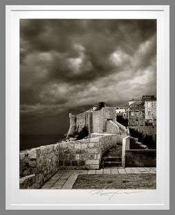Roman Loranc (1956 - ) Signed 2009 Dark Clouds Over Dubrovnik 12.25"x10" Photograph Edition Sold Out: From Roman's website, "Retired (Sold Out) Images Suggested starting price ranging from $10,000 - $40,000." Roman has stopped printing darkroom made photographs. Gelatin silver photograph Taken in 2009