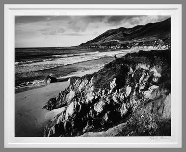 Morley Baer (1916 - 1995) Signed 1968 Garrapata Beach Big Sur Coast 10"x13.25"  Photograph #66/75: A Morley Baer classic!! Gelatin Silver Photograph Signed under the image, photographer's stamp on the back. Mounted and matted with 16"x20" museum board. Morley Baer worked in photography with a quiet