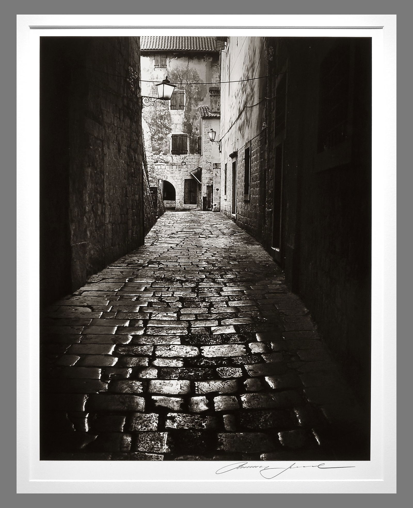 Roman Loranc (1956 - ) Signed 2009 Cobbled Alley 18"x14" Oversized Photograph #1/40: Another classic Roman Loranc, #1 of the edition!! Roman has stopped printing darkroom made photographs. Gelatin silver photograph Taken and printed in 2009...vintage!! Mounted and matted to 22"x28" mu