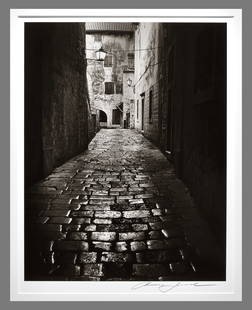 Roman Loranc (1956 - ) Signed 2009 Cobbled Alley 18"x14" Oversized Photograph #1/40: Classic Roman Loranc, #1 of the edition!! Roman has stopped printing darkroom made photographs. Gelatin silver photograph Taken and printed in 2009...vintage!! Mounted and matted to 16"x20" museum boa