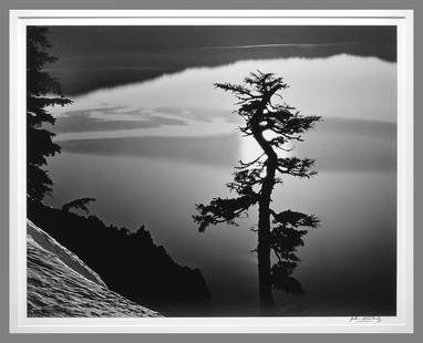 John Wimberley (1944 - ) Solar Reflection, Crater Lake 15"X19" Photograph - Estate Collection: Classic Wimberley!! Oversized John Wimberley Photograph!! Taken in 1986, printed in 2018 Gelatin silver photograph Signed under the image, stamped and titled on the back Mounted/matted to 22"x28" muse