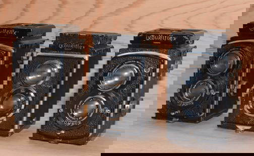 Lot of 3 Vintage Rolleiflex Cameras 1930s Cloudy Lenses Not Working Great for Display / Paperweights: Untested and likely inoperable. Considered parts donors or restoration projects. Selling as-is for parts, repair, or display. Best suited for experienced technicians, tinkerers, or collectors looking