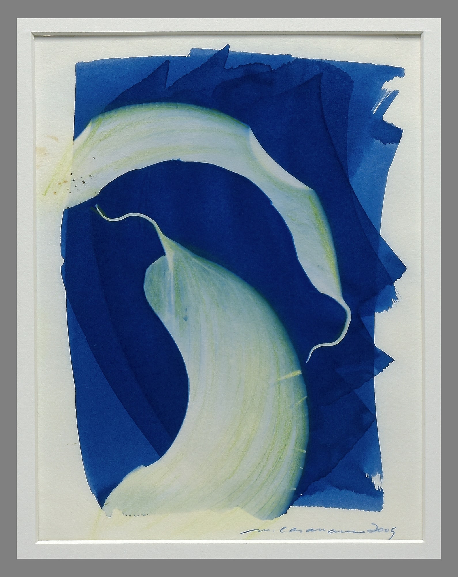 Martha Casanave (1946 - ) Signed 2005 One-of-a-Kind Hand-Tinted Cyanotype 9"x6" Photogram (1 of 3)