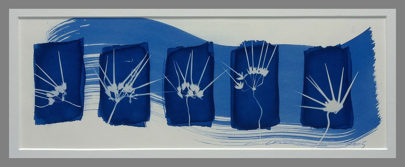 Martha Casanave (1946 - ) Signed 2005 One-of-a-Kind Cyanotype 13"x5" Photogram (1 of 3)