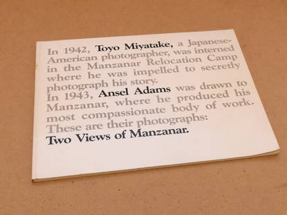 1978 Two Views of Manzanar: An Exhibition of Photographs By Ansel Adams / Toyo Miyatake - Paperback: Very hard to find, at least for me! Catalog of an exhibition held at Frederick S. Wight Art Gallery, University of California, Los Angeles, Nov. 21, 1978 to Jan. 14, 1979. 55 pages, mainly