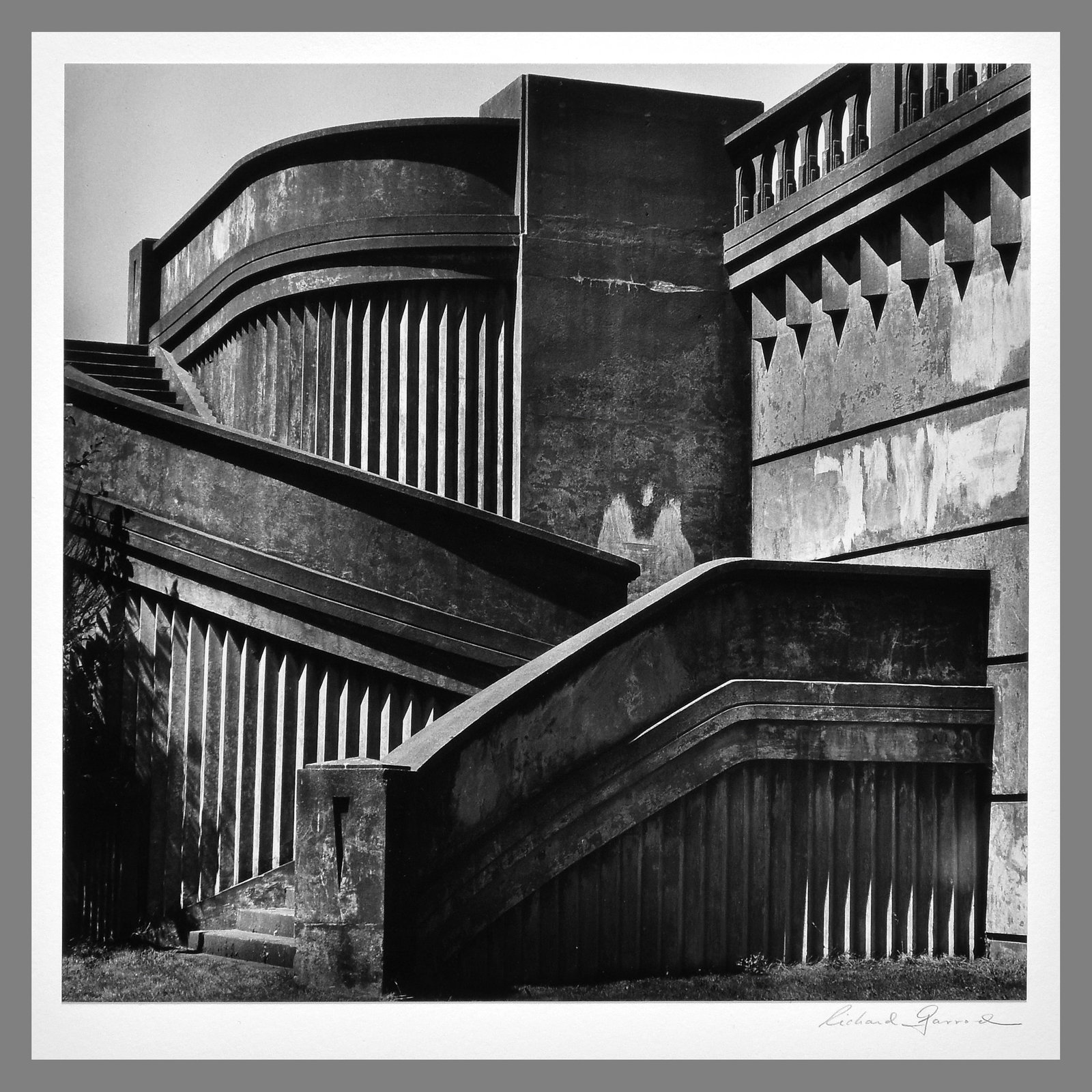 Richard Garrod (1924-2022) Signed Stairway Abstract - Oregon 9.75"x10" Photograph: Very rare and stunning Garrod...inspired by Brett Weston I'm sure! Gelatin silver photograph Mounted to 13"x16" 1960's mount board Signed under the image with photographer's stamp on the back. Richard