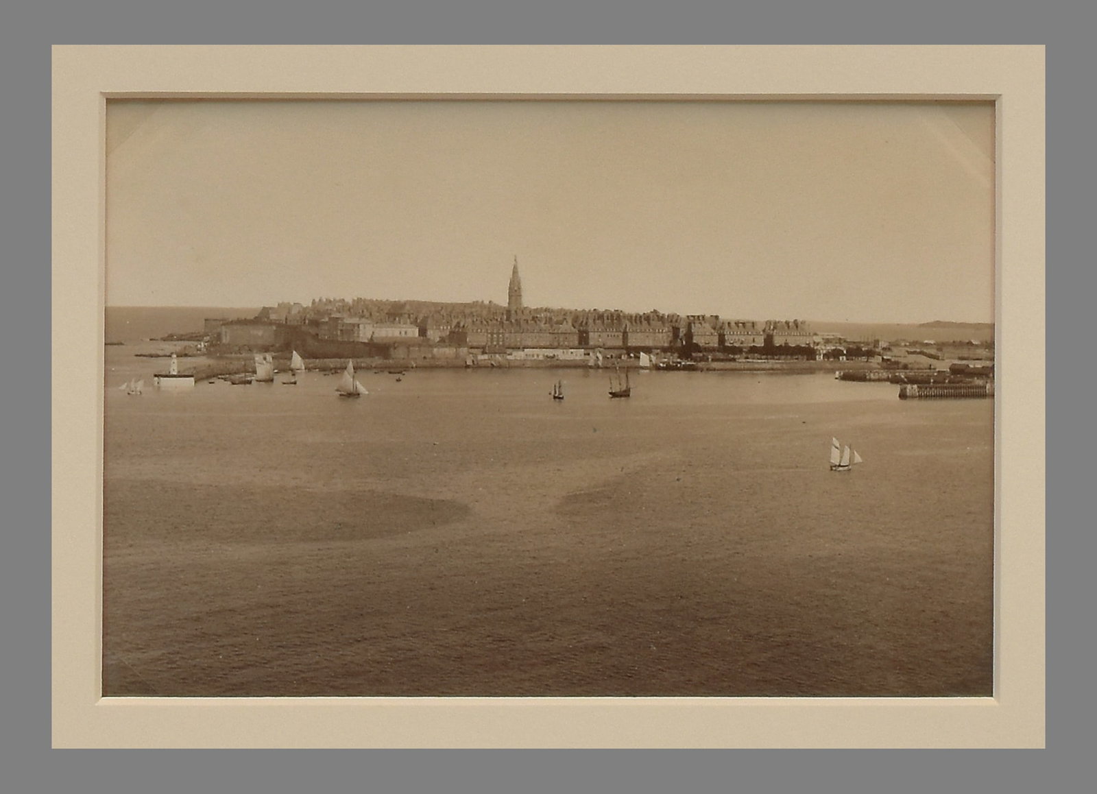 Anonymous c.1880 Harbor and City of St. Malo 6"x4" Albumen Photograph - Kean Wilcox Collection: From the estate of a longtime private collector, acquired directly from Kean Wilcox or through his early sales more over two decades ago. Loose, unsigned, corner mounted and matted with 11"x14" museum