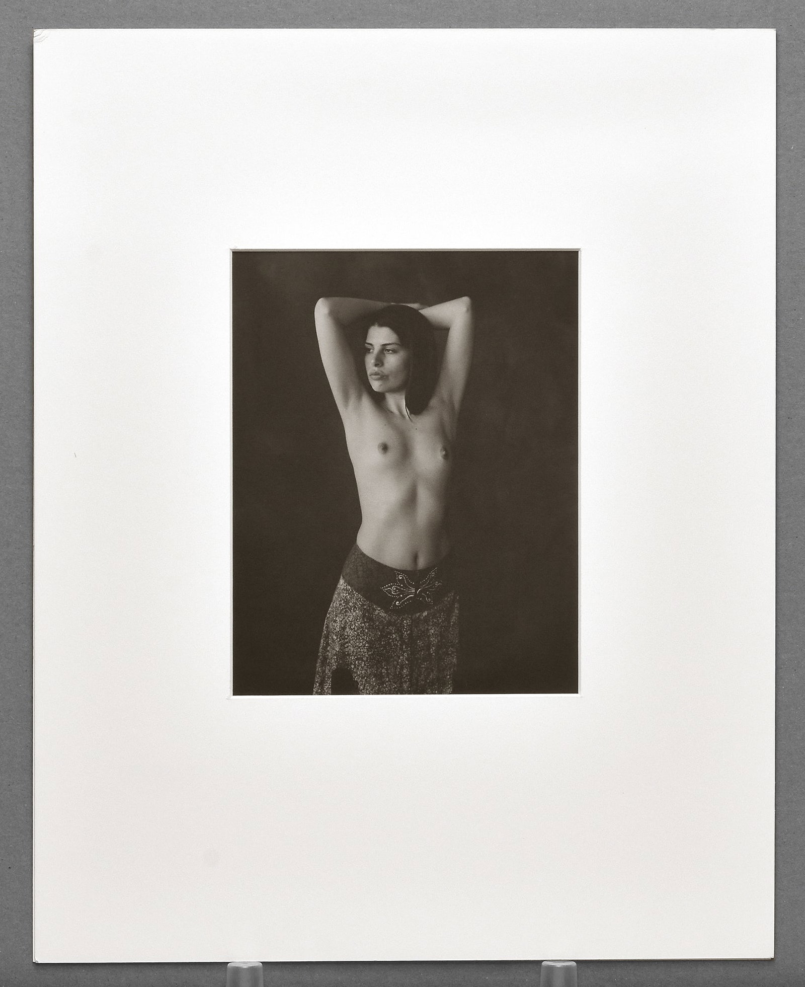 Ray Bidegain (1959 -) Arms Up Figure Study, 2010 Platinum Photograph 7.5"x9.5": An rare platinum figure/portrait study by Ray Bidegain, evoking the timeless elegance of classic modernist photography. Ray Bidegain is widely respected for his mastery of alternative photographic pro
