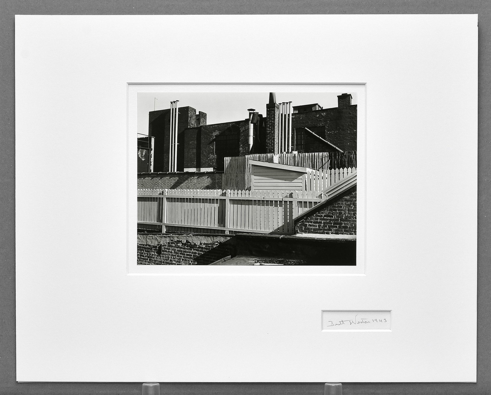 Brett Weston (1911–1993) Rooftops, New York City, 1943 Photograph 7.5"x9.5" - Very Rare!: A rare and highly desirable mid-vintage urban study by Brett Weston, capturing the geometric energy of New York City in 1943. Photographed during his early East Coast period, Rooftops, New York City (