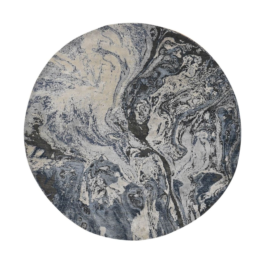 8'1"x8'1" Blue Galaxy Design Wool and Silk Hand Knotted Round Rug R87362: 8'1"x8'1" Blue Galaxy Design Wool and Silk Hand Knotted Round Rug R87362 Type: Indoor Material: 100% Wool Color: Blue Item Length: 97 Item Width: 97 Pre-Owned Please note that all items are sold "as i