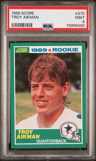 Graded 1989 Score Troy Aikman #270 Rookie RC Football Card PSA 9 Mint (1 of 2)