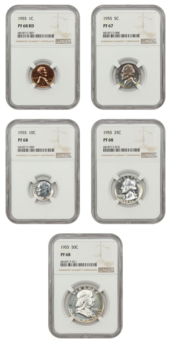 1955 1C-50C Proof Set NGC PR67-68RD (5 Coins) (1 of 4)