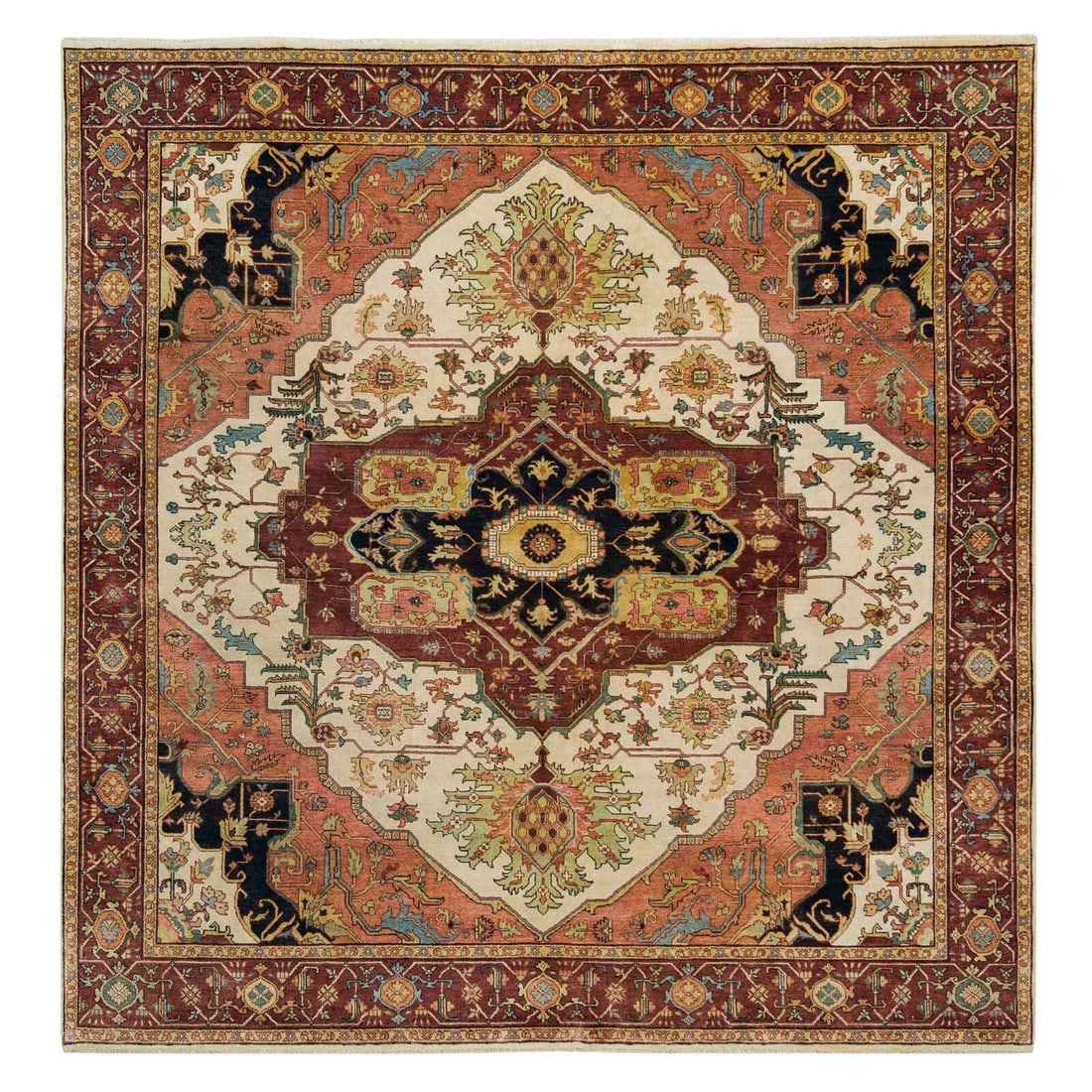 8'1"x8'1" Ivory Heriz Re-Creation Hand Knotted: 8'1"x8'1" Ivory Heriz Re-Creation Hand Knotted 100% Wool Square Rug R65737 Style: Heris Type: Indoor Material: Wool Color: Ivory Item Length: 97 Item Width: 97 Rug Type: Hand Knotted Pile: Wool Shape: