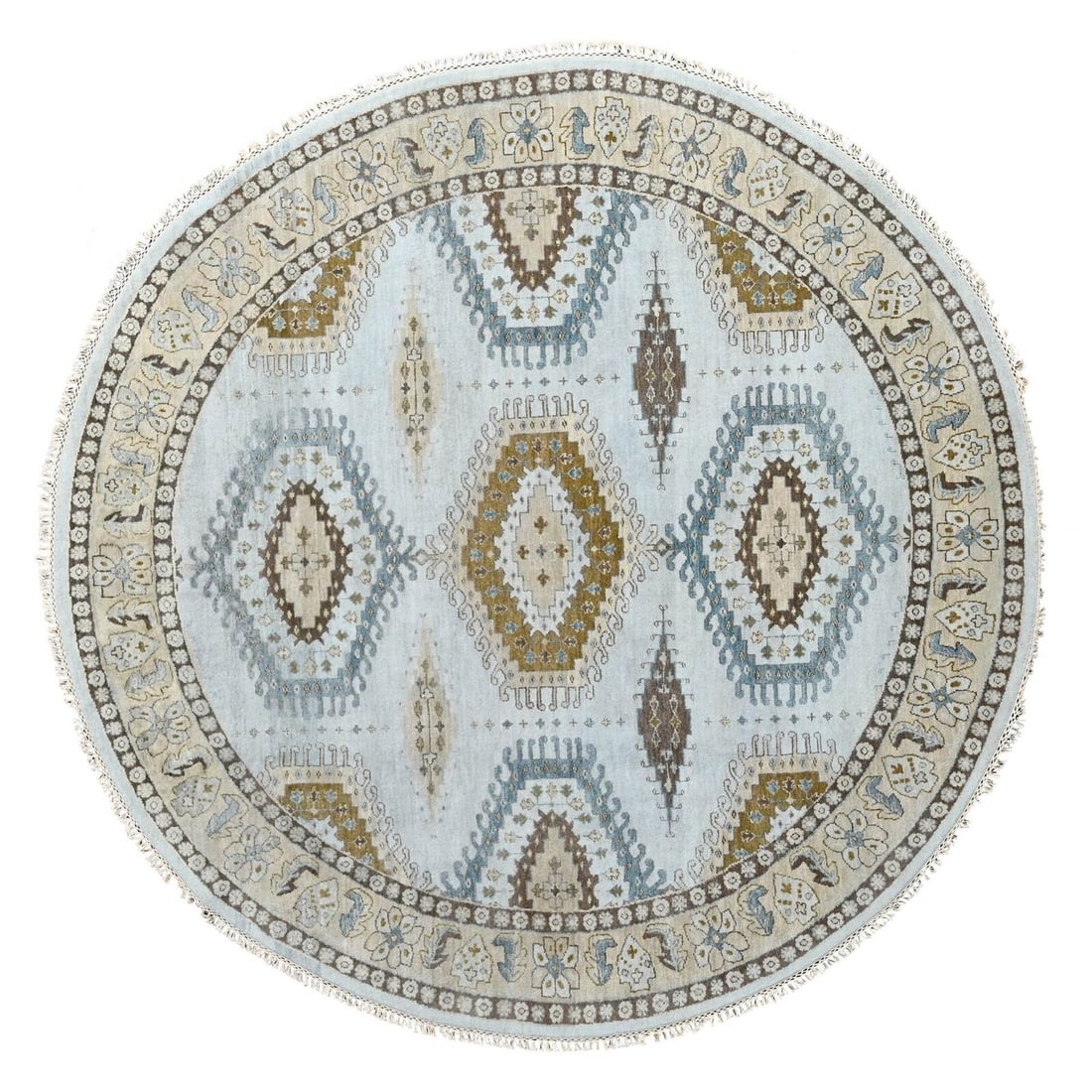 8'x8' Gossamer Veil Gray Hand Knotted Zoroastrian: 8'x8' Gossamer Veil Gray Hand Knotted Zoroastrian Village Wool Round Rug R84921 Style: Zoroastrian Type: Indoor Material: Wool Color: Grey Item Length: 97 Item Width: 97 Rug Type: Hand Knotted Pile: W